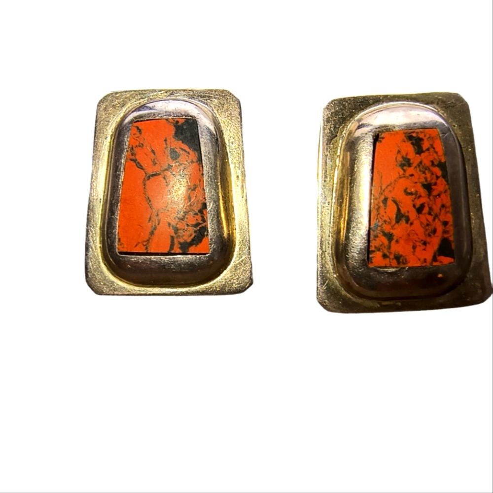 Vintage Mahogany Obsidian Mexico Sterling Silver Earrings